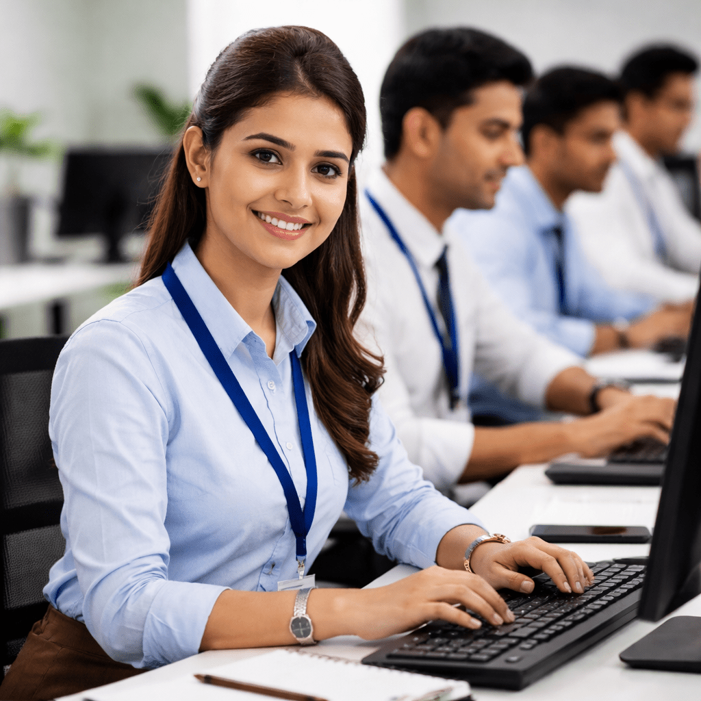 IHM Jobs 2026 Telugu women Clerk working on computer 